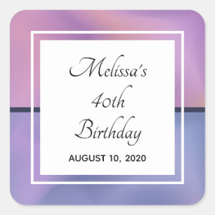 Modern Purple & Pink Swirling Abstract  Birthday Square Sticker