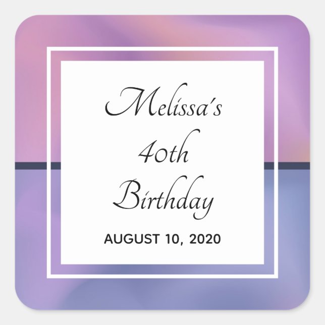 Modern Purple & Pink Swirling Abstract  Birthday Square Sticker (Front)