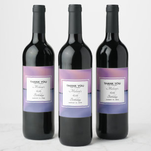 Modern Purple & Pink Swirling Abstract Birthday Wine Label