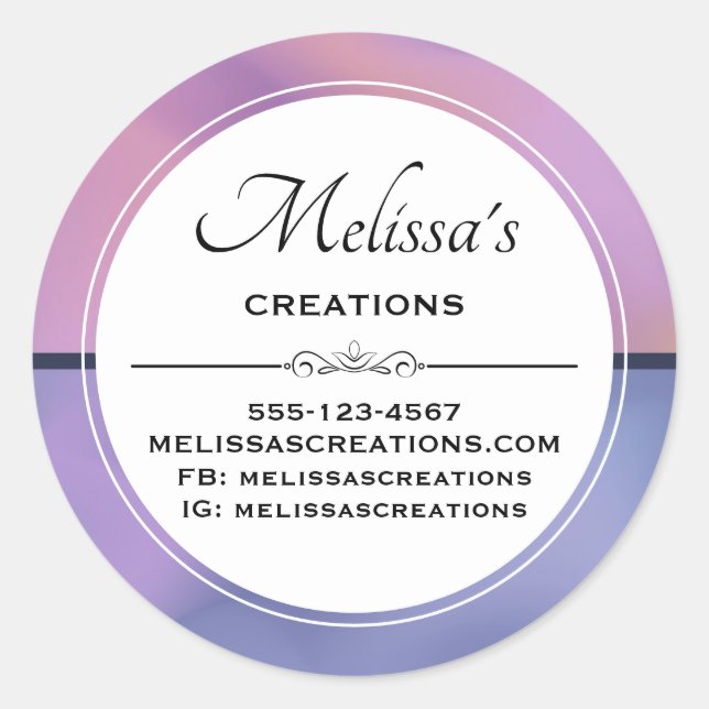 Modern Purple & Pink Swirling Abstract Business Classic Round Sticker (Front)