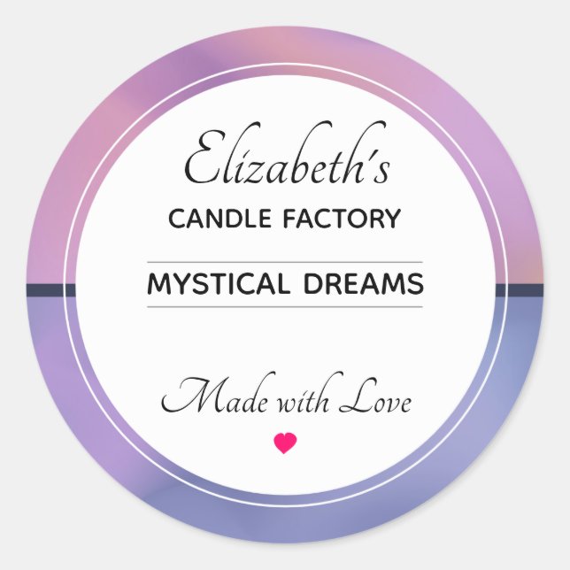 Modern Purple & Pink Swirling Abstract Candle Biz Classic Round Sticker (Front)