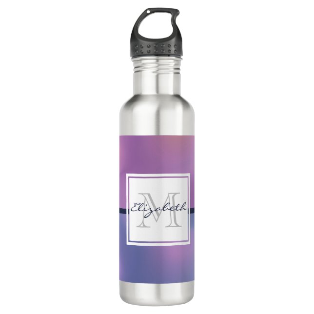 Modern Purple & Pink Swirling Abstract Monogram 710 Ml Water Bottle (Front)