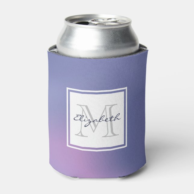 Modern Purple & Pink Swirling Abstract Monogram Can Cooler (Can Front)
