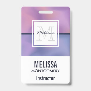 Modern Purple & Pink Swirling Abstract Monogram ID Badge