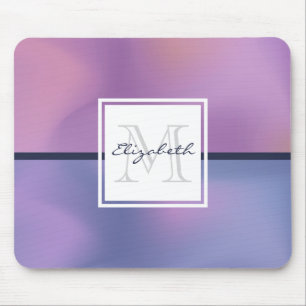 Modern Purple & Pink Swirling Abstract Monogram Mouse Mat