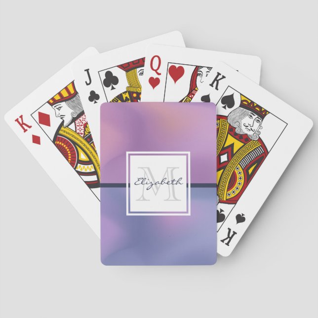 Modern Purple & Pink Swirling Abstract Monogram Playing Cards (Back)