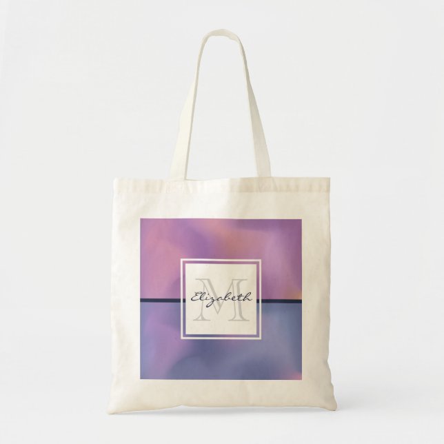 Modern Purple & Pink Swirling Abstract Monogram Tote Bag (Front)