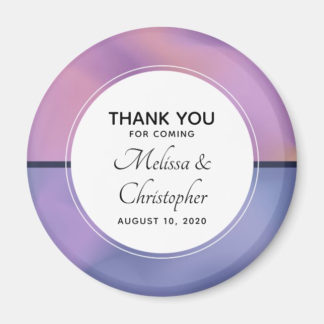 Modern Purple & Pink Swirling Abstract Wedding Magnet (Front)