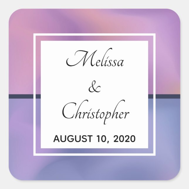 Modern Purple & Pink Swirling Abstract Wedding Square Sticker (Front)