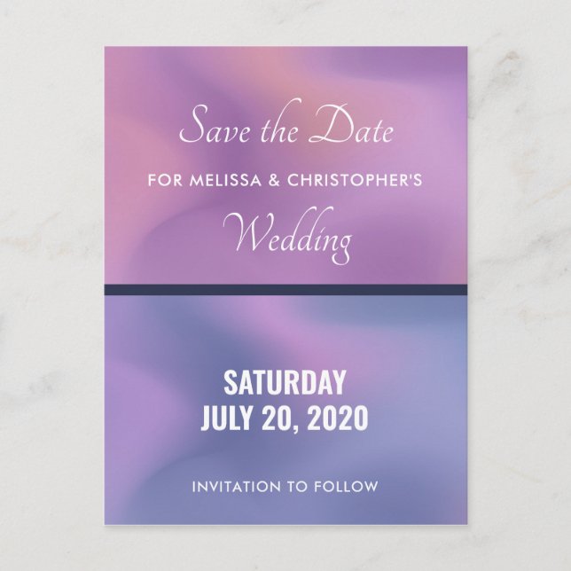 Modern Purple & Pink Swirling Colours Save the Dat Invitation Postcard (Front)