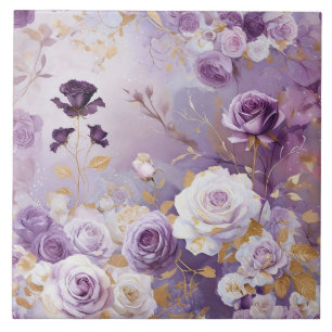 Modern Purple/ Pink/ White Roses Tile