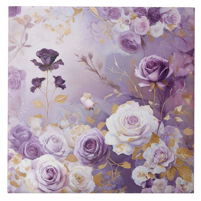 Modern Purple/ Pink/ White Roses Tile (Front)