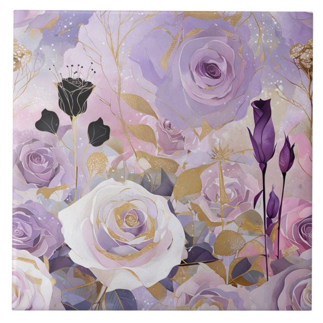 Modern Purple/ Pink/ White Roses Tile (Front)