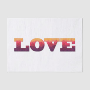 Modern purple, pink, yellow Love word on tissue Paper