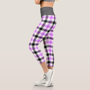 Modern Purple Plaid Tartan Pattern Capri Leggings