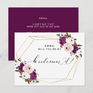 Modern Purple Plum Blush Pink Floral Bridesmaid Postcard