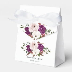 Modern Purple Plum Blush Pink Floral Wedding Favour Box