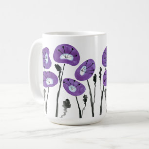 Modern Purple Poppies Watercolor Flowers Tea and Coffee Mug