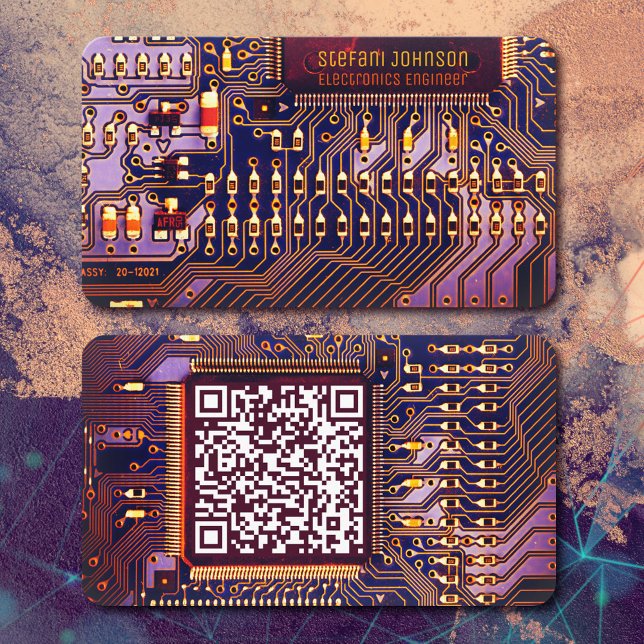 Modern Purple Printed Circuit Board Custom QR Code Business Card (Creator Uploaded)