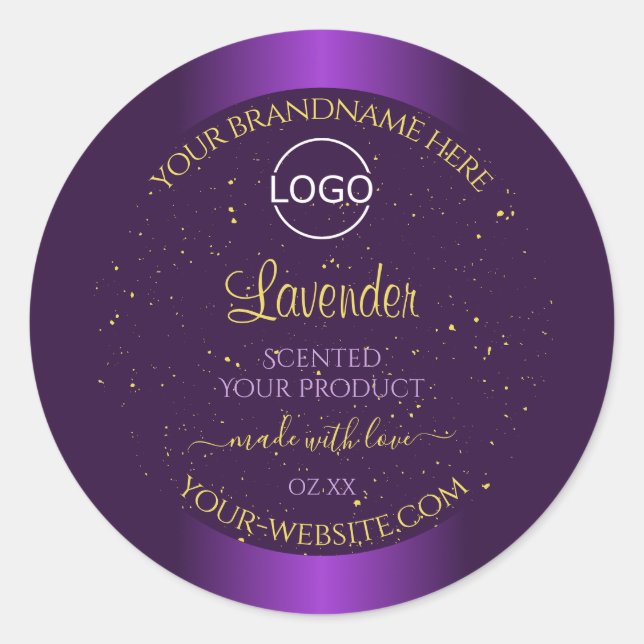 Modern Purple Product Labels Gold Glitter Add Logo (Front)