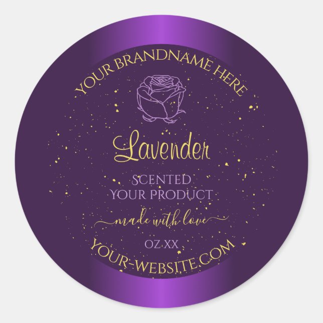 Modern Purple Product Labels Gold Glitter Floral (Front)
