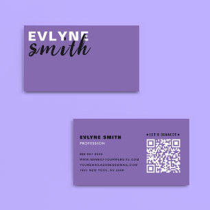 Modern Purple QR Code Connect with Us Typography Business Card