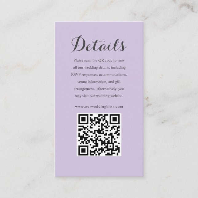 Modern Purple QR Code RSVP Wedding Enclosure Card (Front)