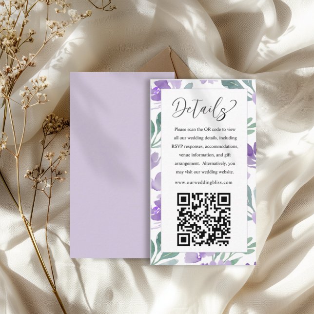 Modern Purple QR Code Wedding Details  Enclosure Card (Creator Uploaded)