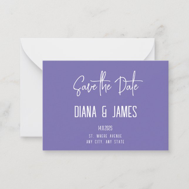 Modern Purple QR Code Wedding Save the Date Card (Front)