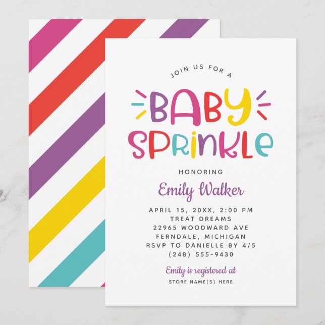 Modern Purple Rainbow Baby Sprinkle Girl Shower Invitation (Front/Back)