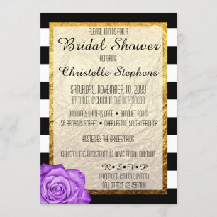 Modern Purple Rose Faux Gold Foil Bridal Shower Invitation