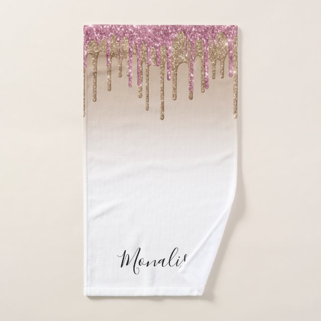 Modern purple rose gold glitter bath towel set (Hand Towel)