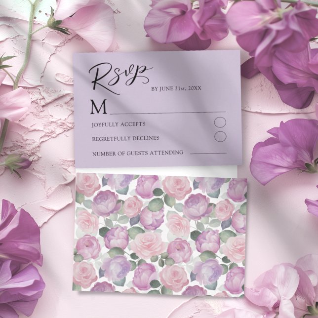 Modern Purple Rose RSVP Wedding Card (Creator Uploaded)