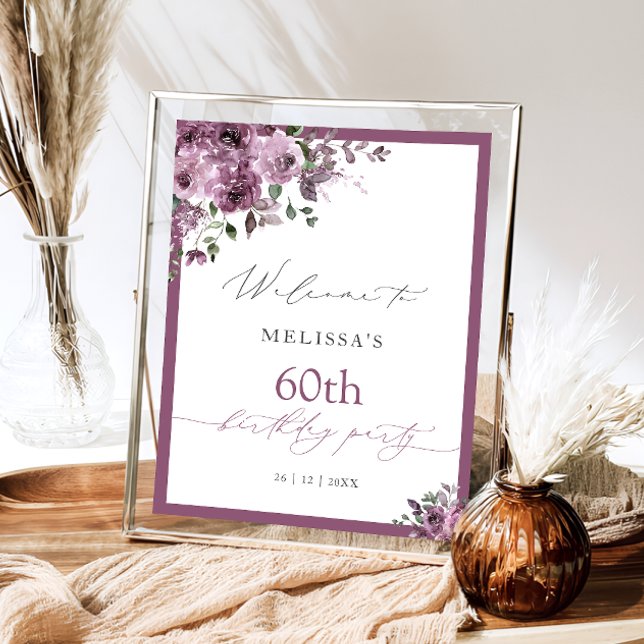 Modern Purple Roses 60th Birthday Welcome Poster (Creator Uploaded)
