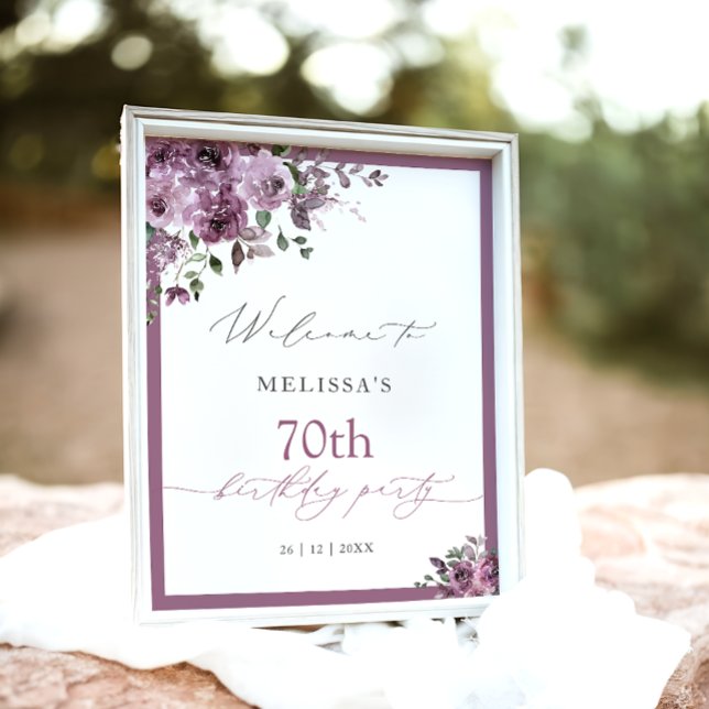 Modern Purple Roses Any Age Birthday Welcome Poster (Creator Uploaded)