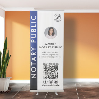 Modern Purple Round Photo Notary Logo QR Display Retractable Banner