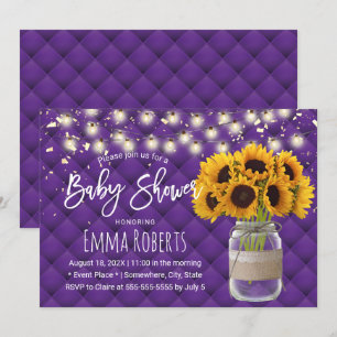 Modern Purple Rustic Sunflower Jar Baby Shower Invitation