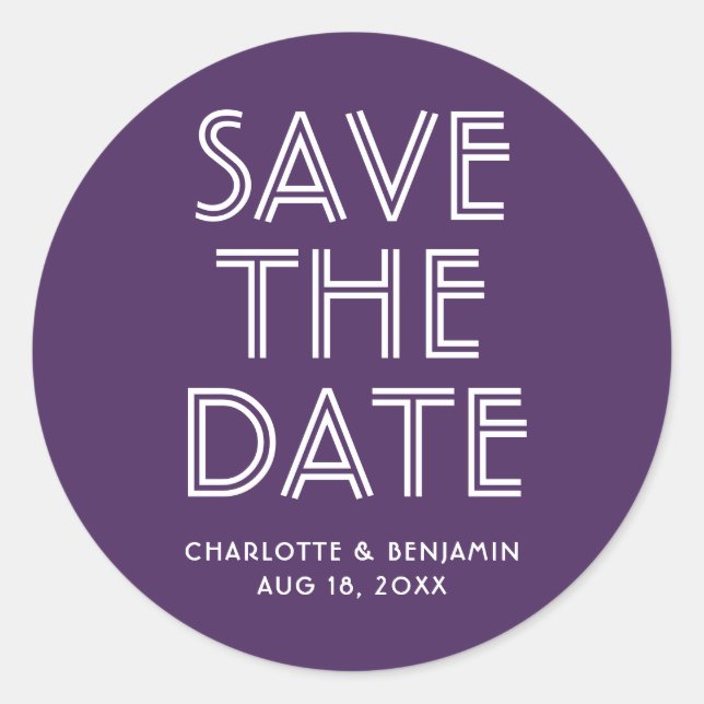 Modern Purple Save The Date Sticker (Front)