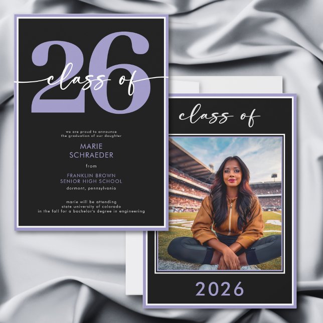 Modern Purple Script Graduation Announcement (Modern Purple Script Graduation Announcement)