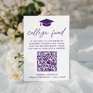 Modern Purple Script Graduation College Fund Enclosure Card
