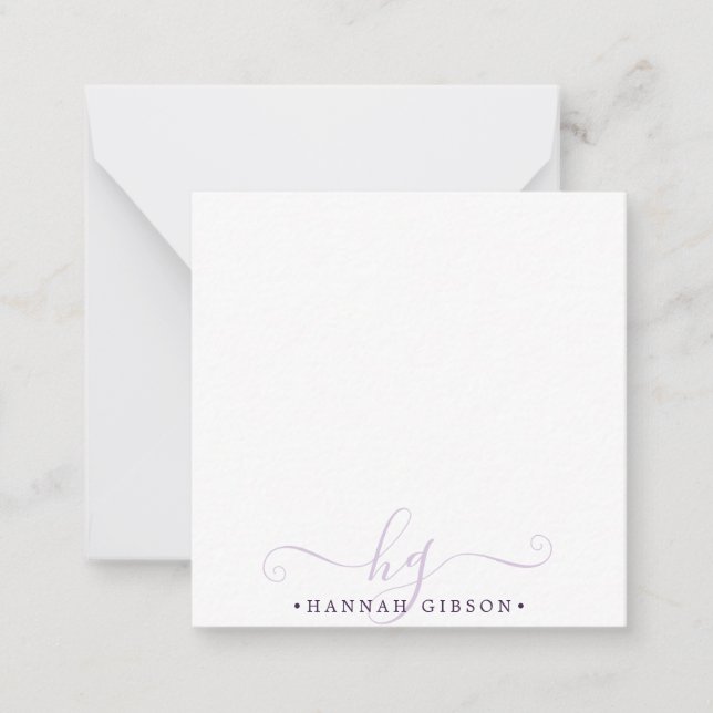 Modern Purple Script Initials Monogram Minimalist Card (Front)
