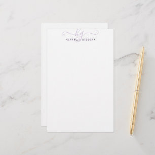Modern Purple Script Initials Monogram Minimalist Stationery