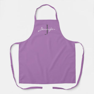 Modern Purple Script Monogram Name Personalised Apron