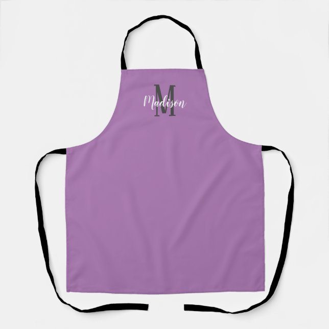 Modern Purple Script Monogram Name Womens Baking Apron (Front)