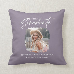 Modern purple script photo elegant graduation cushion