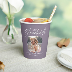 Modern purple script photo elegant graduation paper cups