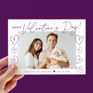 Modern Purple Script Valentine's Day Photo Holiday Card