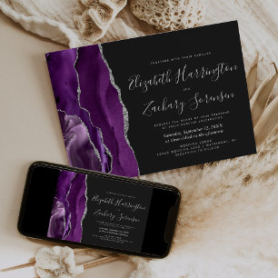 Modern Purple Silver Agate Dark Wedding Invitation