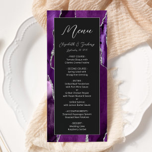 Modern Purple Silver Agate Dark Wedding Menu