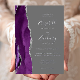 Modern Purple Silver Agate Grey Wedding